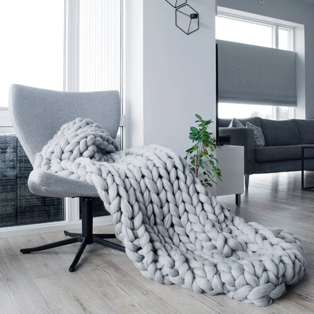 Cotton Knitted Throw Blanket, Soft Warm Grey Solid Colour Design, 60 x 60 cm Decorative Home Accent - product view 2