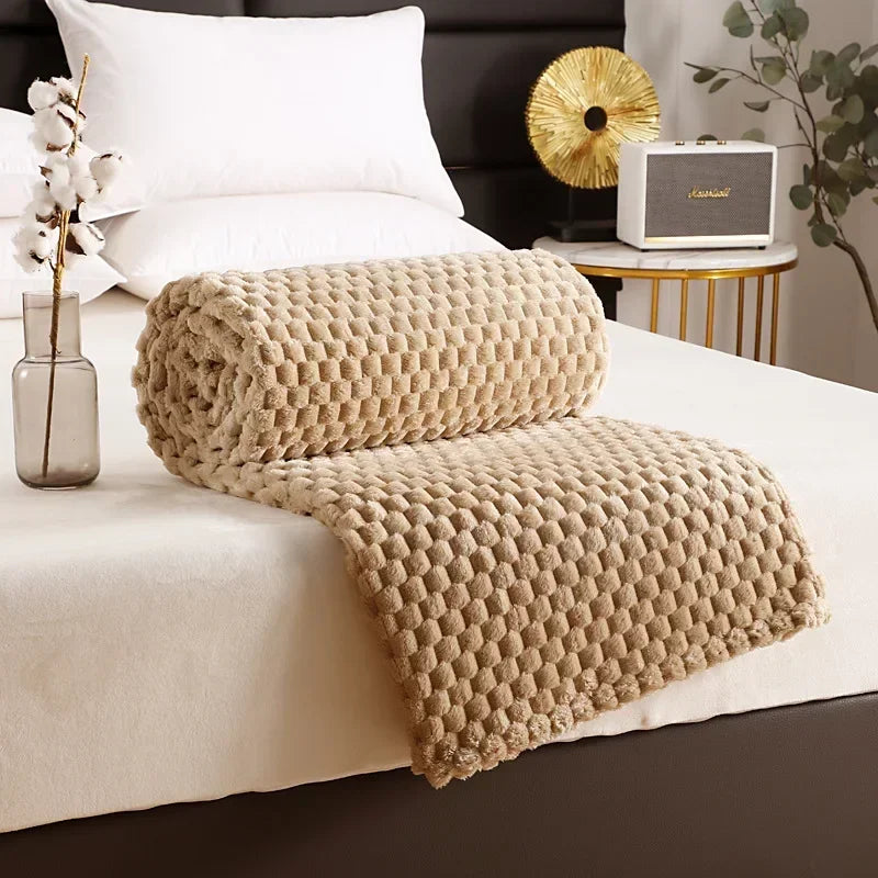 Soft Rectangle Throw Blanket, Polyester Cotton Knit, Solid Plain Design, Portable Wearable Sizes for Travel, Home and Airplane - product view 4