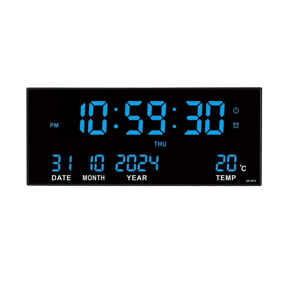 Large Digital Wall Clock, LED Time Date Temperature Display, 360mm Geometric Plastic Design, Wall Mount, Four Colors - product view 2