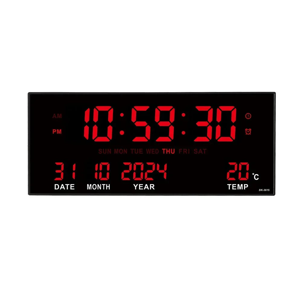Large Digital Wall Clock, LED Time Date Temperature Display, 360mm Geometric Plastic Design, Wall Mount, Four Colors - product view 3