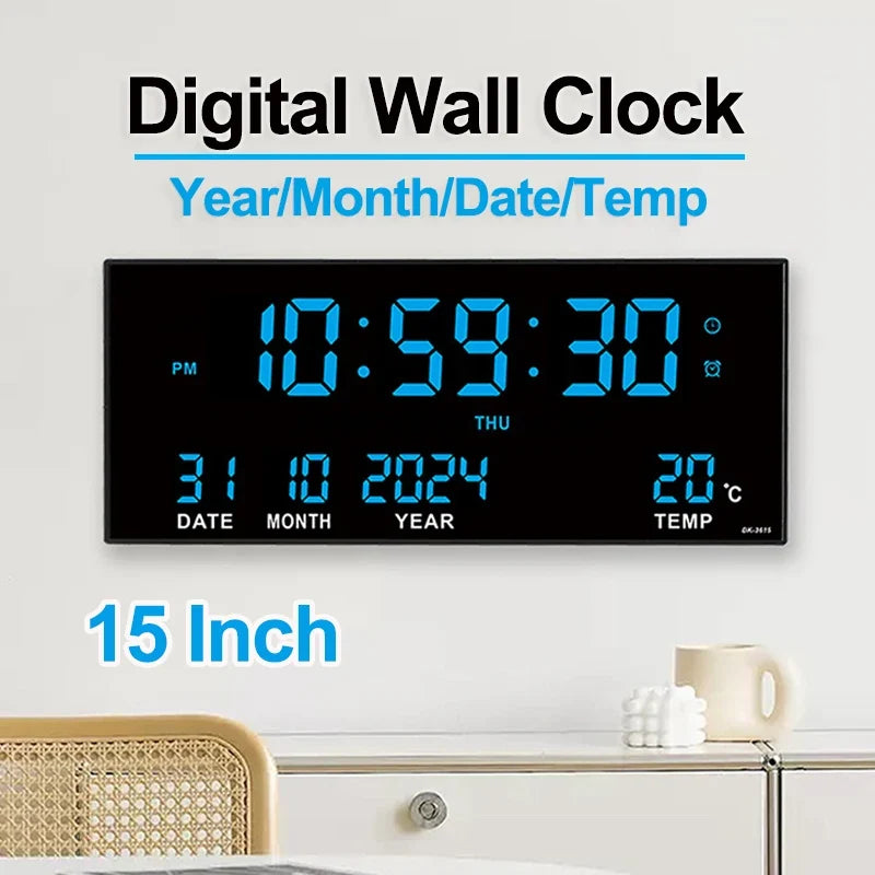 Large Digital Wall Clock, LED Time Date Temperature Display, 360mm Geometric Plastic Design, Wall Mount, Four Colors - product view 5