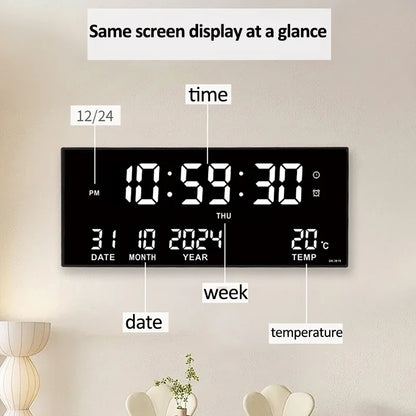 Large Digital Wall Clock, LED Time Date Temperature Display, 360mm Geometric Plastic Design, Wall Mount, Four Colors - product view 6