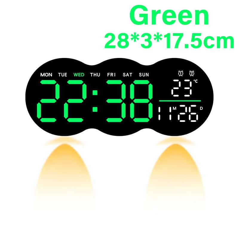 Modern Digital Wall Clock, LED Display with Ambient Light, Countdown, Dual Alarm and Remote Control for Home or Office - product view 1