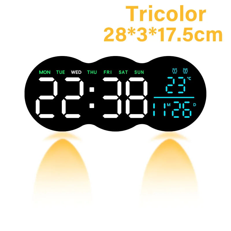 Modern Digital Wall Clock, LED Display with Ambient Light, Countdown, Dual Alarm and Remote Control for Home or Office - product view 2