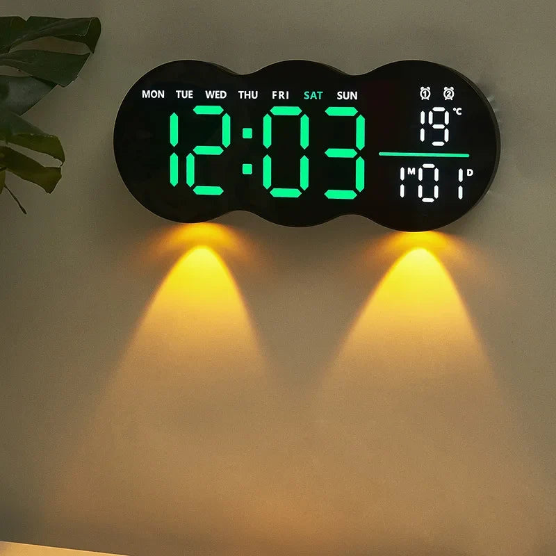 Modern Digital Wall Clock, LED Display with Ambient Light, Countdown, Dual Alarm and Remote Control for Home or Office - product view 6