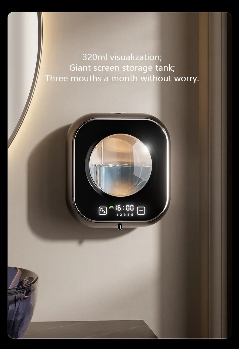 Wall-Mounted Automatic Soap Dispenser, Rechargeable Touchless Sensor Pump, 3 Foam Levels, Digital Display, IPX6 - product view 2