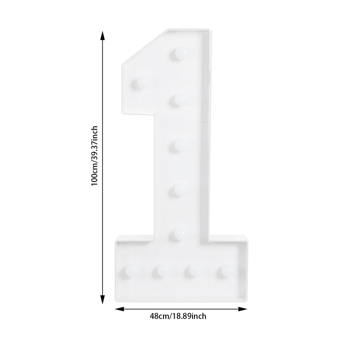 Giant LED Number Light, 100 × 48 cm Warm White Party Decor, 10-Bulb Battery-Powered Floor-Standing Display - product view 1
