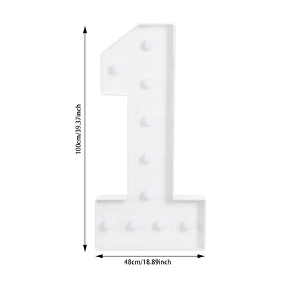Giant LED Number Light, 100 × 48 cm Warm White Party Decor, 10-Bulb Battery-Powered Floor-Standing Display - product view 1