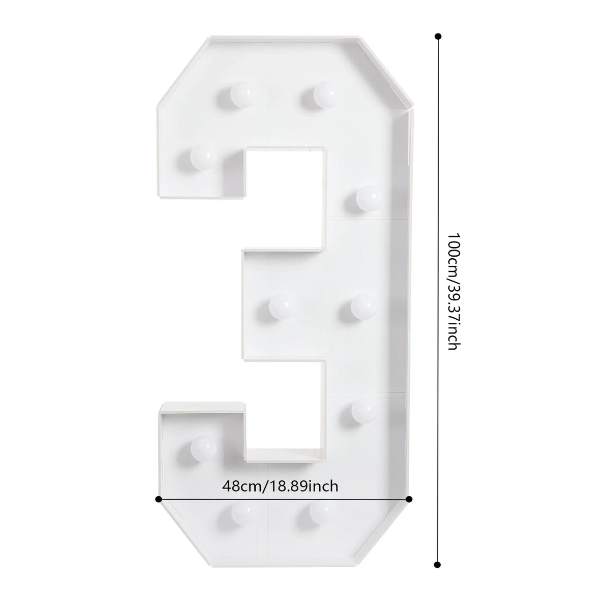 Giant LED Number Light, 100 × 48 cm Warm White Party Decor, 10-Bulb Battery-Powered Floor-Standing Display - product view 2