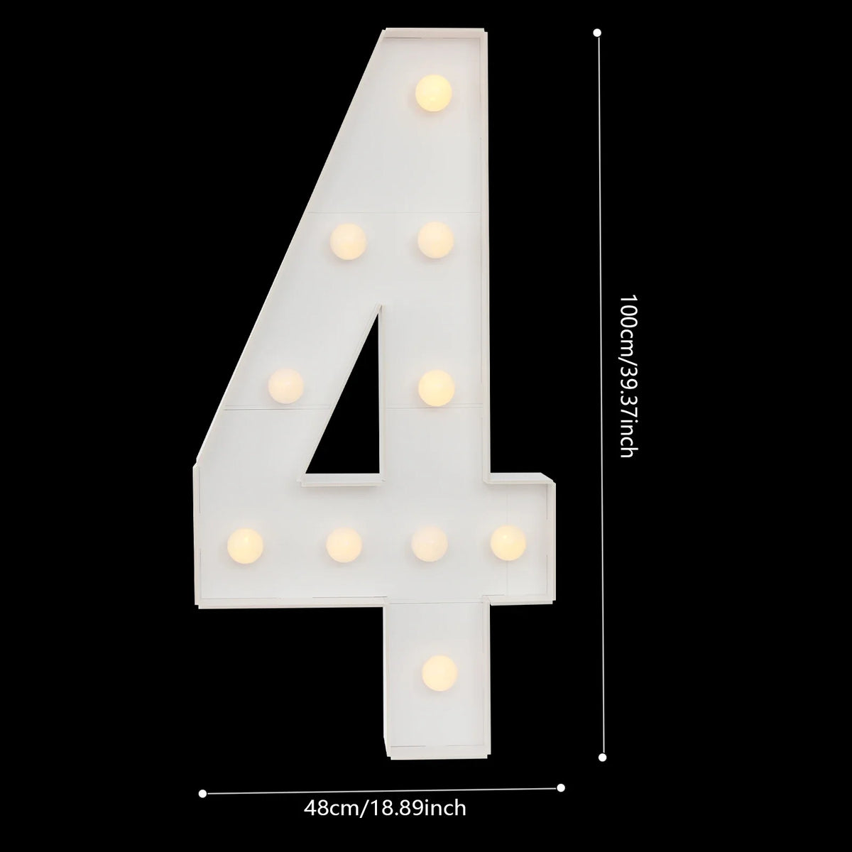 Giant LED Number Light, 100 × 48 cm Warm White Party Decor, 10-Bulb Battery-Powered Floor-Standing Display - product view 4