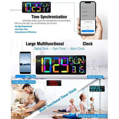 13-Inch LED Digital Wall Clock with Remote, Adjustable Brightness, Alarm, Calendar and Temperature Display - product view 4