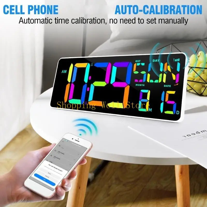 13-Inch LED Digital Wall Clock with Remote, Adjustable Brightness, Alarm, Calendar and Temperature Display - product view 5