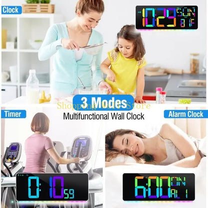 13-Inch LED Digital Wall Clock with Remote, Adjustable Brightness, Alarm, Calendar and Temperature Display - product view 6