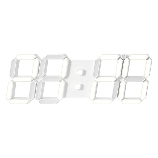Modern Digital Wall Clock, 3D LED Luminous Geometric Plastic Design for Living Room Décor, White Frame - product view 1