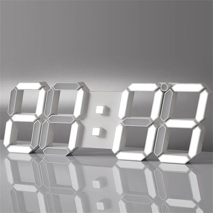 Modern Digital Wall Clock, 3D LED Luminous Geometric Plastic Design for Living Room Décor, White Frame - product view 2