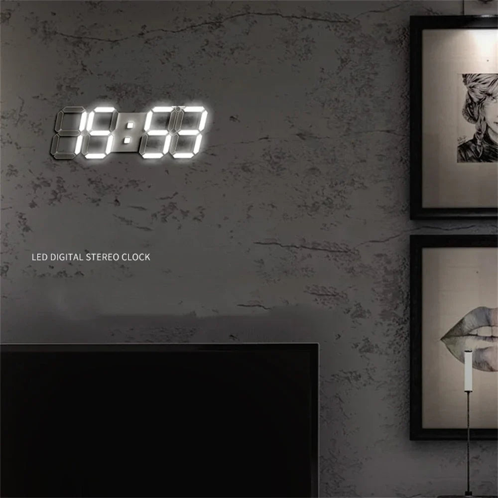 Modern Digital Wall Clock, 3D LED Luminous Geometric Plastic Design for Living Room Décor, White Frame - product view 5