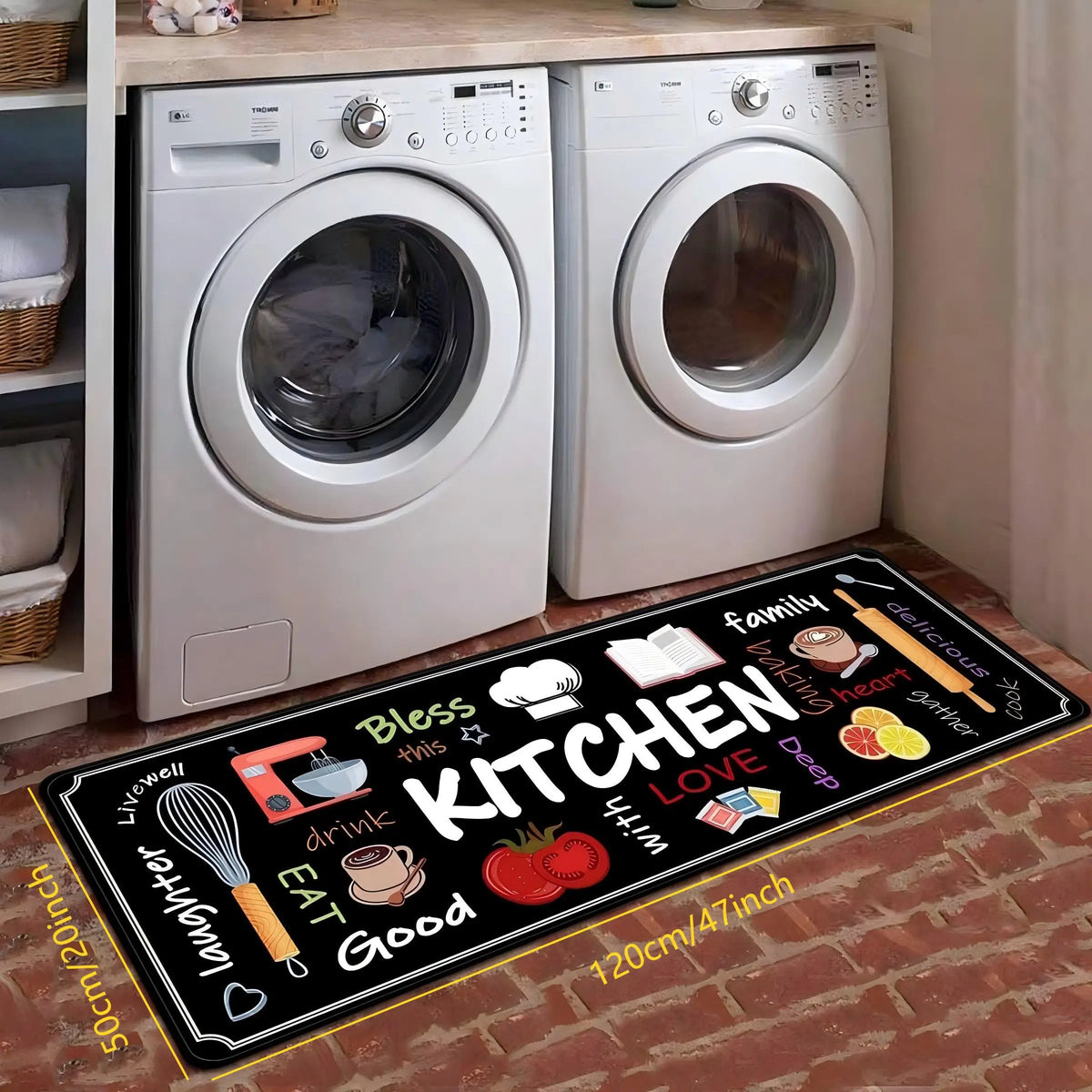 Printed Kitchen Mat with PVC Backing, Fade-Resistant Machine-Made Floor Rug for Kitchen, Laundry Room, Bathroom or Entryway - product view 3