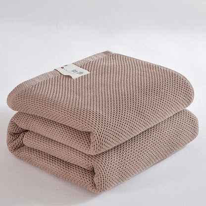Plaid Throw Blanket, Polyester-Cotton Waffle Bedspread for Sofa and Bedding, Reactive Printing, Three Sizes and Seven Colors - product view 1