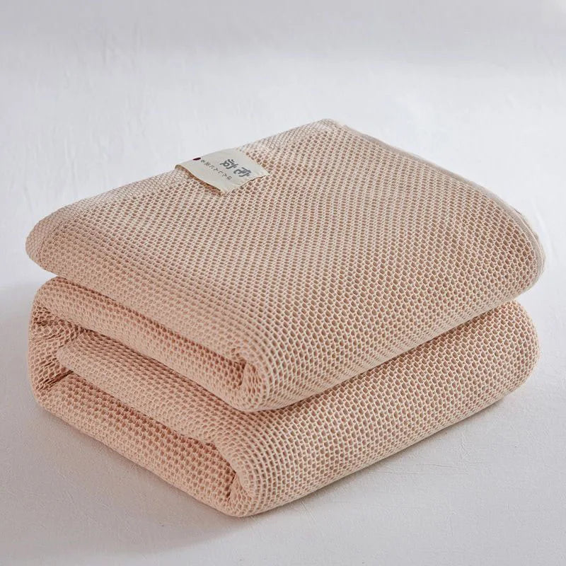 Plaid Throw Blanket, Polyester-Cotton Waffle Bedspread for Sofa and Bedding, Reactive Printing, Three Sizes and Seven Colors - product view 6