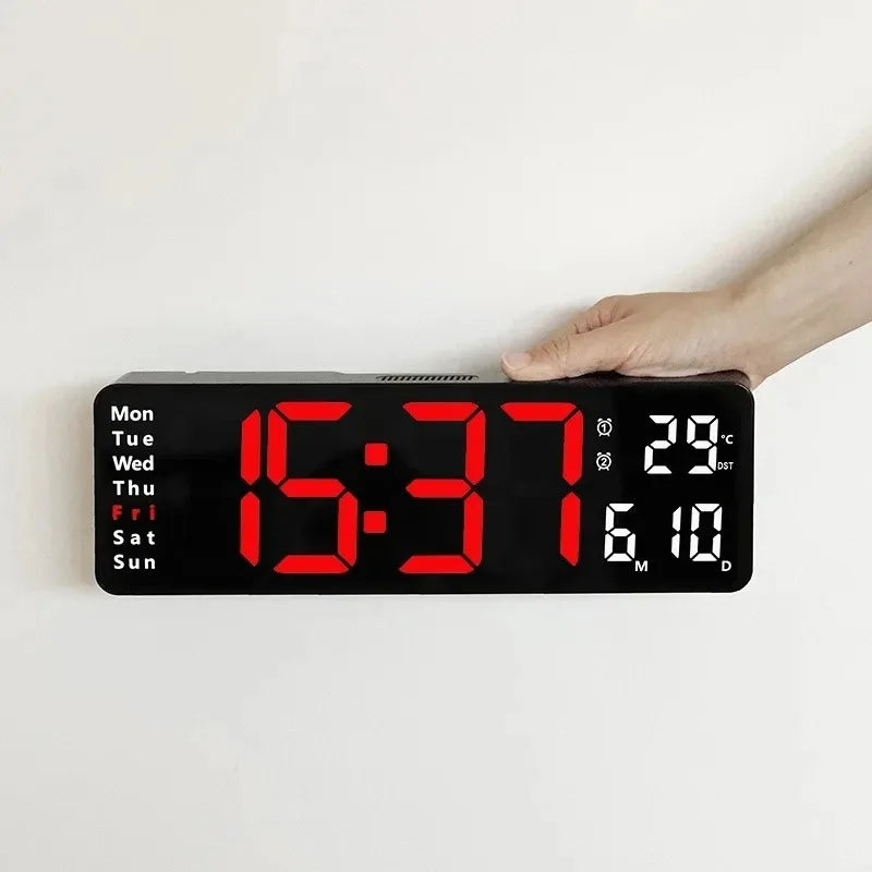 Modern Digital Wall Clock, Remote Control, Time, Date, Temperature and Week Display, 10 Brightness Levels, Dual Alarms - product view 1