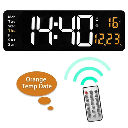 Modern Digital Wall Clock, Remote Control, Time, Date, Temperature and Week Display, 10 Brightness Levels, Dual Alarms - product view 4