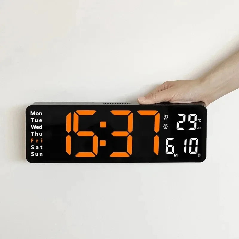 Modern Digital Wall Clock, Remote Control, Time, Date, Temperature and Week Display, 10 Brightness Levels, Dual Alarms - product view 5
