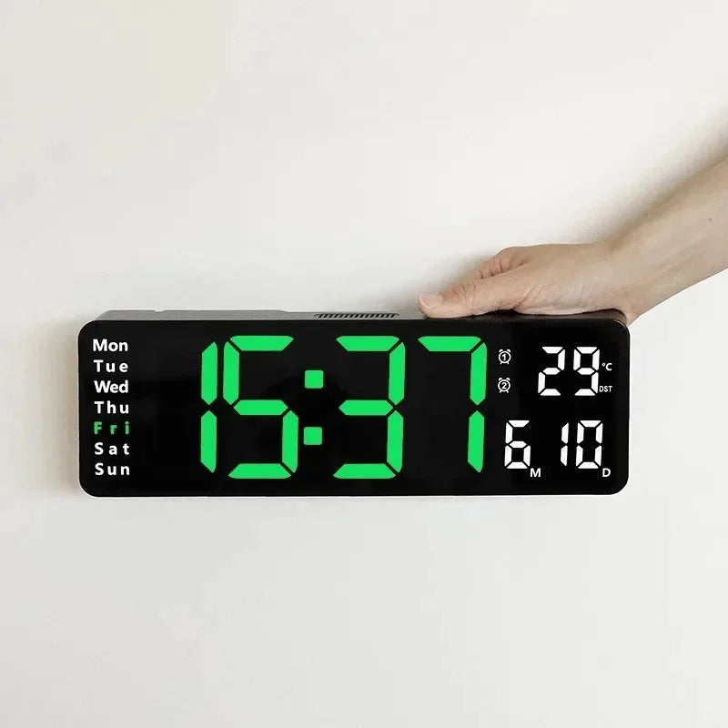 Modern Digital Wall Clock, Remote Control, Time, Date, Temperature and Week Display, 10 Brightness Levels, Dual Alarms - product view 6