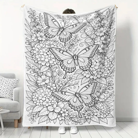 Butterfly Floral Throw Blanket, Soft 100% Polyester Woven Blanket, Portable Anti-Pilling Cover for Couch, Travel and Picnic - product view 1