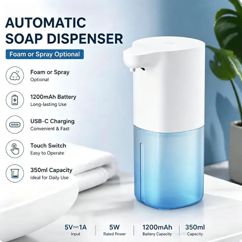 Automatic Foam Soap Dispenser, Touch-Free Infrared Sensor, 350 mL, USB Rechargeable, 2000 mAh, White - product view 2