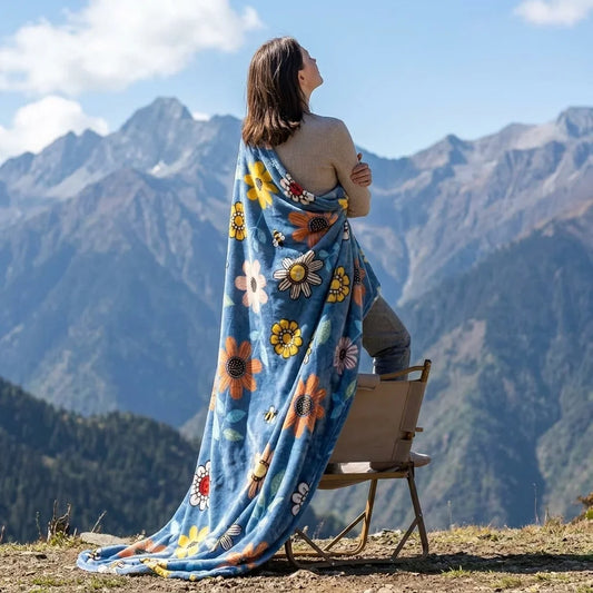 Printed Striped Plush Throw Blanket, Soft 100% Polyester Pastoral Design, 3 Sizes for Cozy All-Season Home Décor - product view 1
