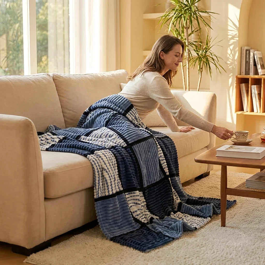 Patchwork Throw Blanket, Soft 100% Polyester Flannel Cover for Sofa, Couch, Bed, Car, Office and Bedroom, 79x91in - product view 1