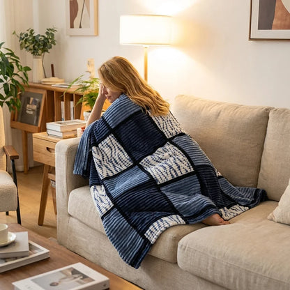 Patchwork Throw Blanket, Soft 100% Polyester Flannel Cover for Sofa, Couch, Bed, Car, Office and Bedroom, 79x91in - product view 5