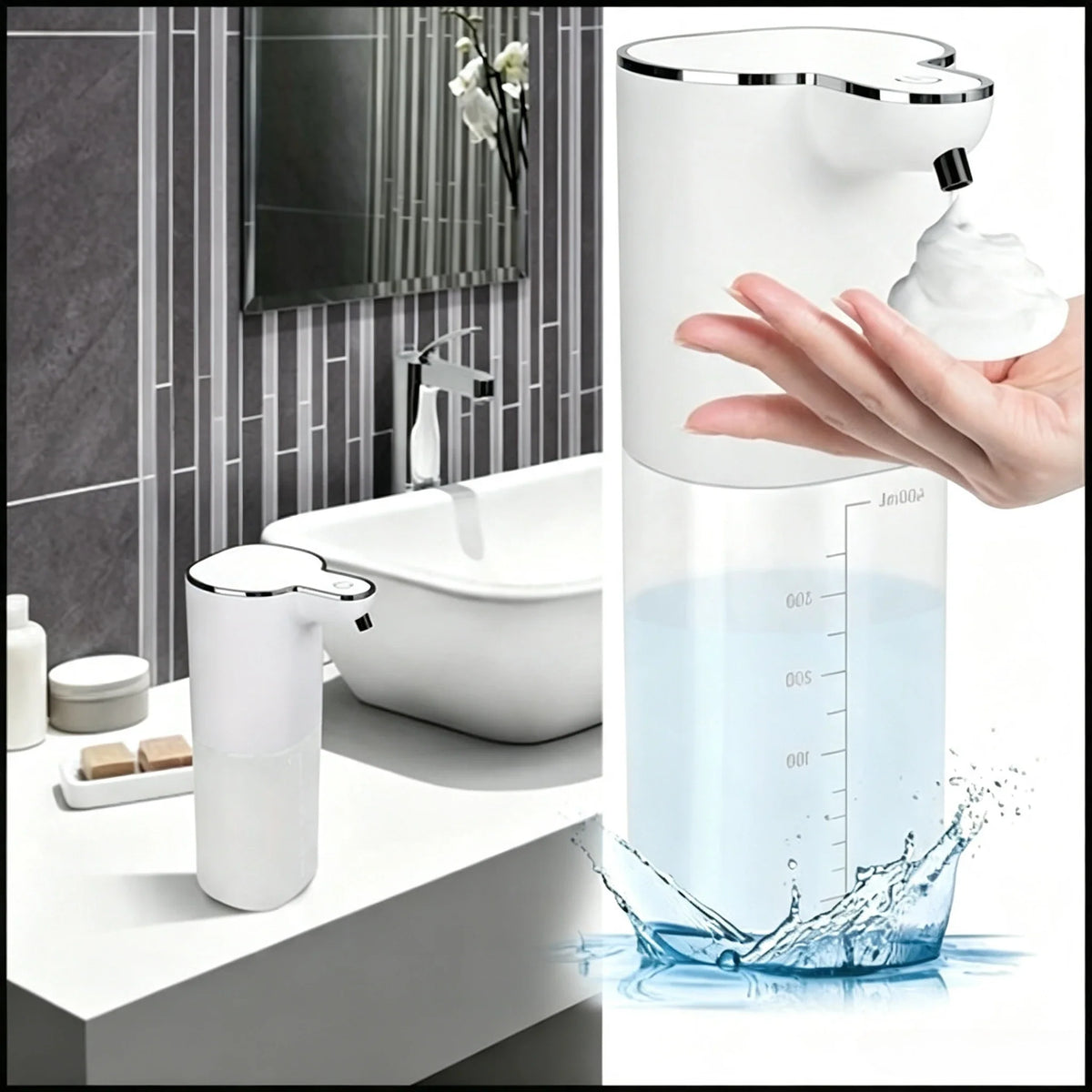 Automatic Foam Soap Dispenser, 400 ml Touch-Free Sensor, USB Rechargeable, IPX5 Waterproof, Countertop or Wall-Mountable - product view 2