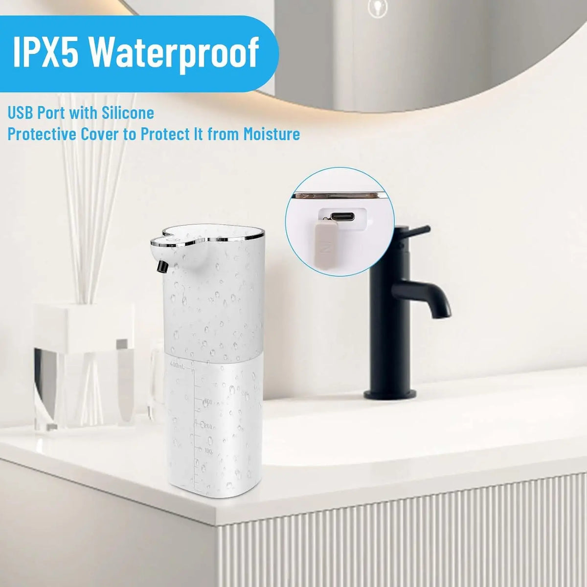 Automatic Foam Soap Dispenser, 400 ml Touch-Free Sensor, USB Rechargeable, IPX5 Waterproof, Countertop or Wall-Mountable - product view 3