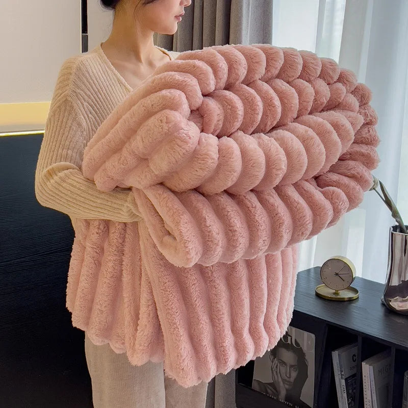 Striped Plush Throw Blanket, Soft 100% Polyester Fleece, Lightweight Warm Cover for Sofa, Bed, Travel and Home Decor - product view 1
