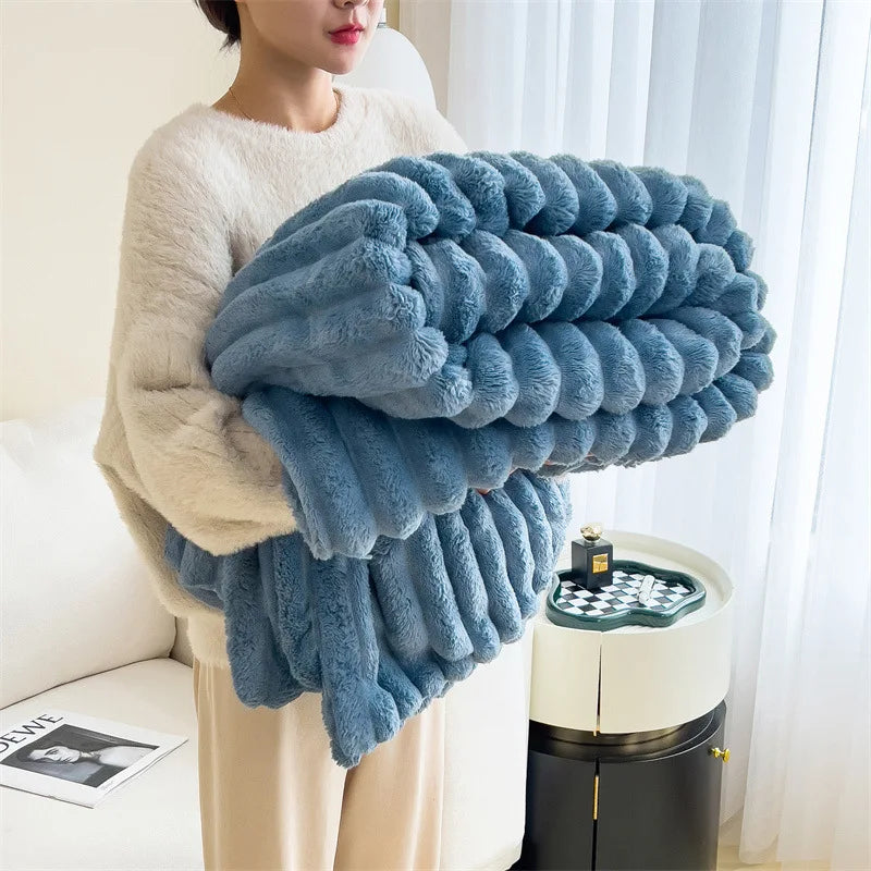 Striped Plush Throw Blanket, Soft 100% Polyester Fleece, Lightweight Warm Cover for Sofa, Bed, Travel and Home Decor - product view 3