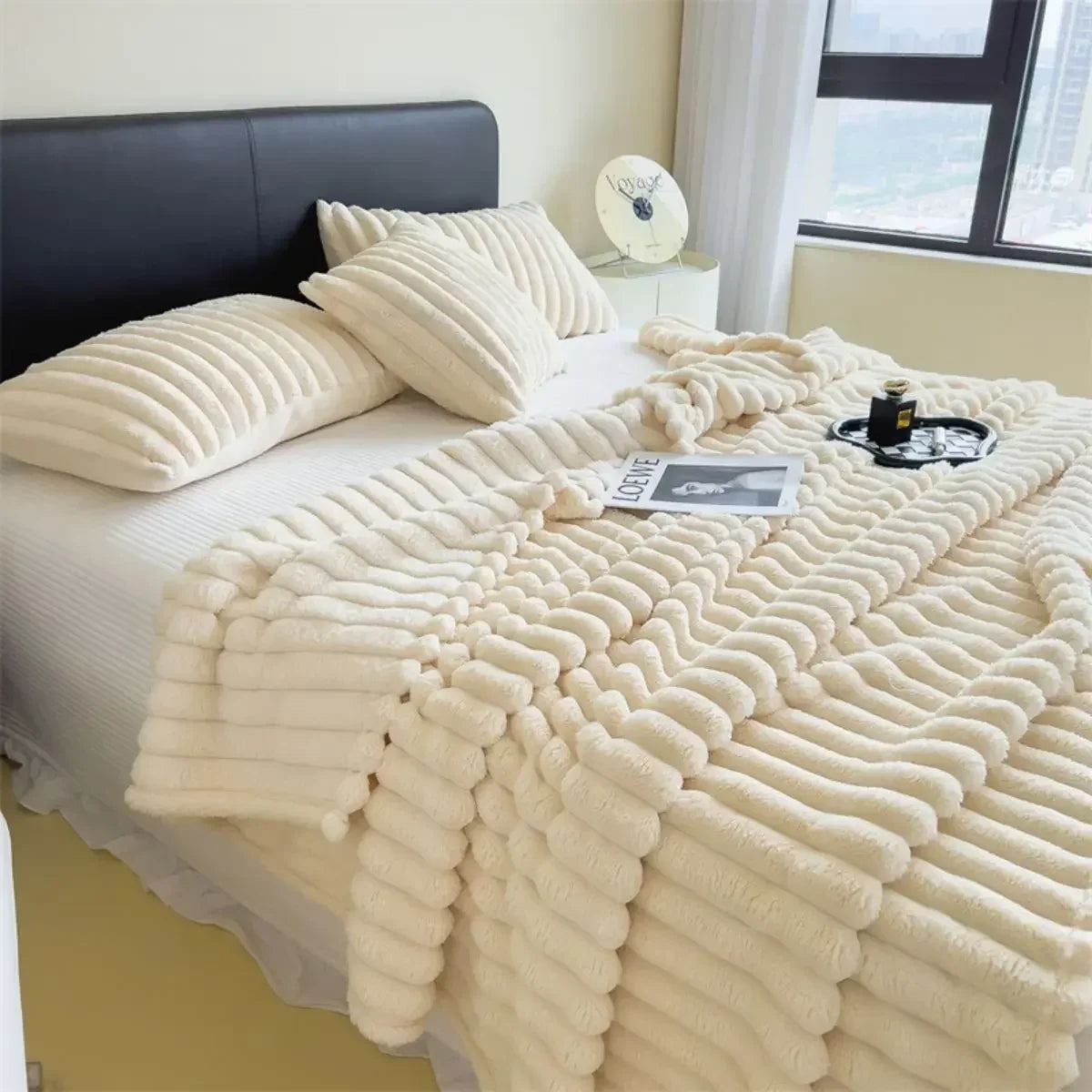 Striped Plush Throw Blanket, Soft 100% Polyester Fleece, Lightweight Warm Cover for Sofa, Bed, Travel and Home Decor - product view 4