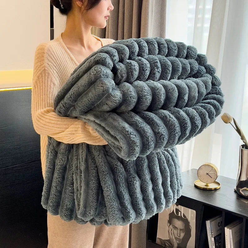 Striped Plush Throw Blanket, Soft 100% Polyester Fleece, Lightweight Warm Cover for Sofa, Bed, Travel and Home Decor - product view 6