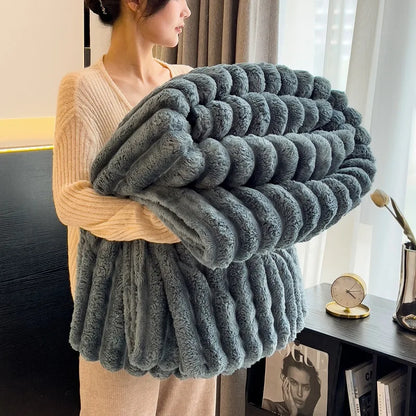 Striped Plush Throw Blanket, Soft 100% Polyester Fleece, Lightweight Warm Cover for Sofa, Bed, Travel and Home Decor - product view 6