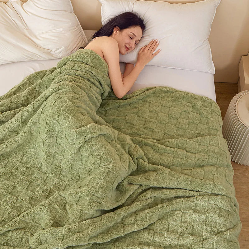 Plaid Bamboo Fiber Throw Blanket, Portable Square Plain-Style Cover for Bed, Sofa and Year-Round Home Décor - product view 2
