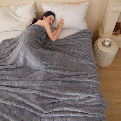 Plaid Bamboo Fiber Throw Blanket, Portable Square Plain-Style Cover for Bed, Sofa and Year-Round Home Décor - product view 5