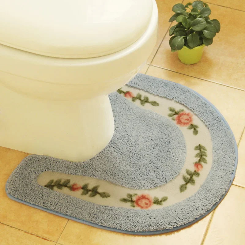 Striped Microfiber Bathroom Rug Pad, Modern Machine-Made Floor Mat, 50 x 50 cm, Color Options for Toilet and Bathroom Floors - product view 2