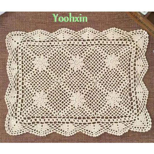 Crocheted Floral Table Cloth, 40 x 50 cm Modern Oil-Resistant Accent in White or Beige for Home and Events - product view 1