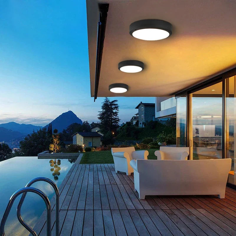 Outdoor Ceiling Light, LED Flush Fixture, AC 90-260V, Modern Aluminum and PVC, Warm or Cold White - product view 4