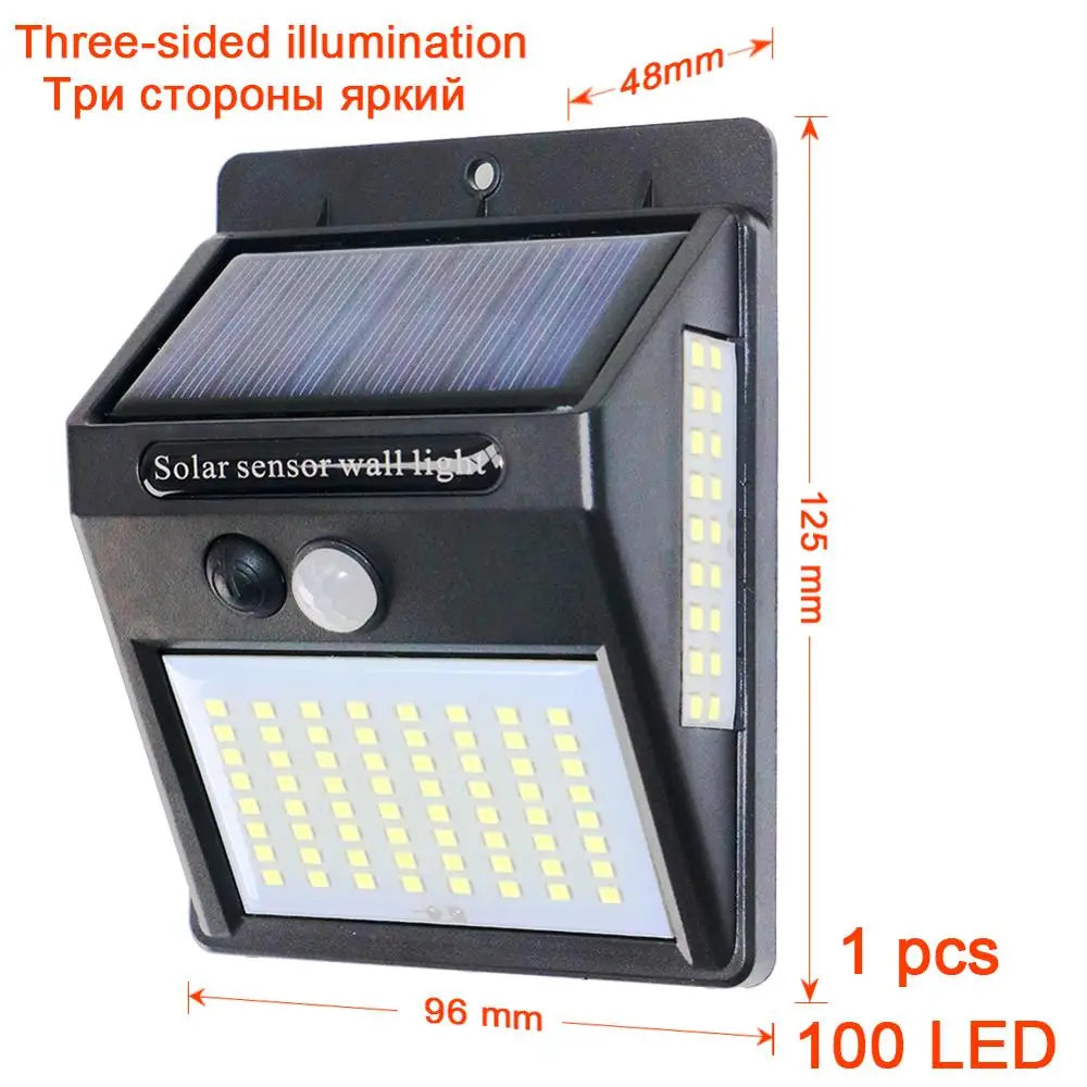Solar Motion Sensor Wall Light, 100 LED-Style Outdoor Lamp, 3 Modes, 160lm, 120° Sensor, 1–6 Pack - product view 1