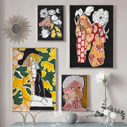 Boho Abstract Floral Woman Canvas Print, Vertical Rectangle Gallery Wall Art, Unframed Sizes for Living Room Décor - product view 2