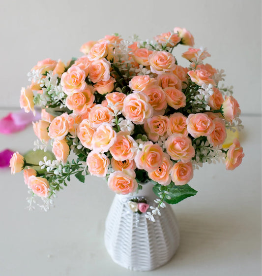 Artificial Mini Rose Bouquet, 30 cm, 15 Rose Heads, Plastic Flower Branch for Indoor Home, Office and Party Decor - product view 1