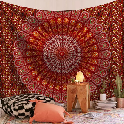 Floral Mandala Tapestry, Jacquard Polyester Wall Hanging, Machine-Washable Rectangle for Bedroom, Living Room and Travel - product view 2