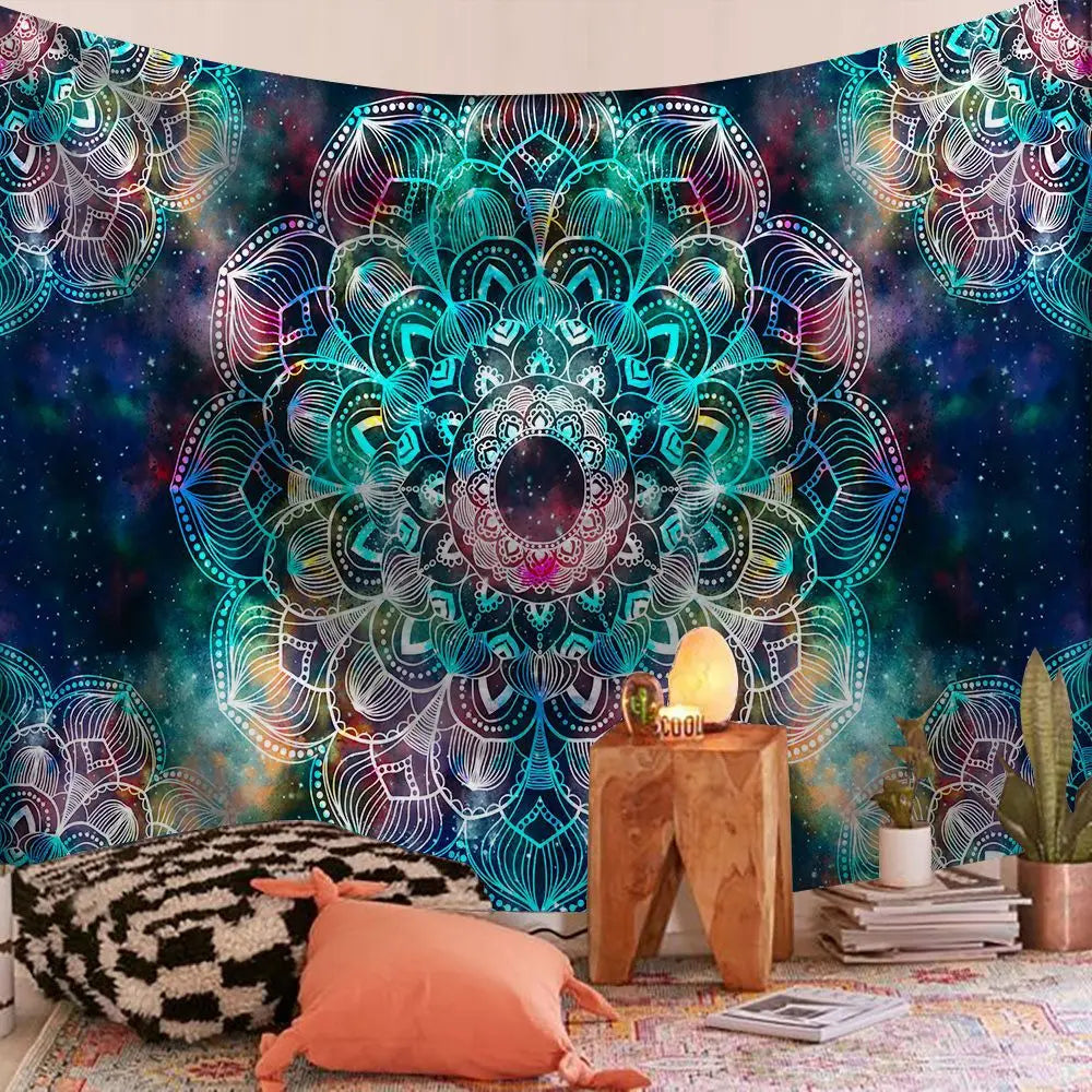 Floral Mandala Tapestry, Jacquard Polyester Wall Hanging, Machine-Washable Rectangle for Bedroom, Living Room and Travel - product view 3