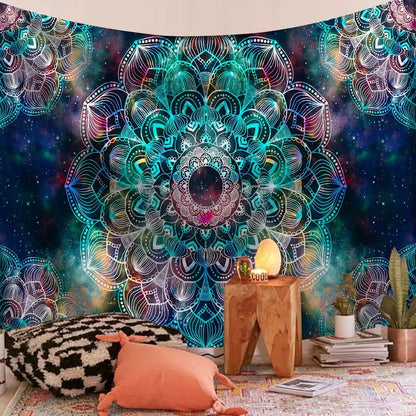 Floral Mandala Tapestry, Jacquard Polyester Wall Hanging, Machine-Washable Rectangle for Bedroom, Living Room and Travel - product view 3